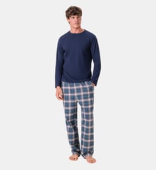 Ensemble pyjama haut blanc et pantalon bleu en coton Le Slip Francais