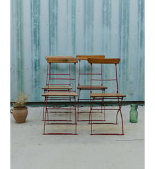 Lot de 4 chaises en bois et métal rouge Claude N°1652- Produit chiné Debongout