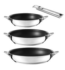 Eclipse - Lot de 3 poêles 20-24-28 cm avec revêtement céramique et poignée amovible inox Cuisinox
