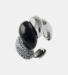 Earcuff individuel en argent 925 finition gunmetal avec topazes blanches et onyx noir Aristocrazy