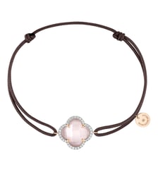 Bracelet, quartz rose milky, diamants, cordon taupe, or rose Morganne Bello