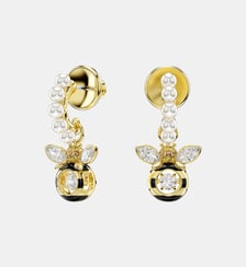Pendants d'oreilles Idyllia, Perle de cristal, Abeille, Doré à l’or 18 carats (750/1000) Swarovski