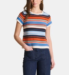 Pull manches courtes à rayures multicolores La Fée Maraboutée