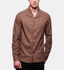Chemise flanelle motifs mini pied de poule marron coupe droite Atelier Privé