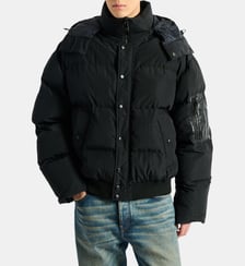 Doudoune en nylon et cuir Balmain