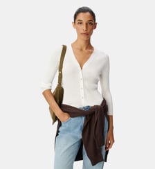Cardigan col V tricot côtelé boutonné Ikks