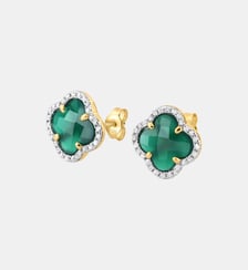 Puces d'oreilles, agate verte, diamants, or jaune Morganne Bello