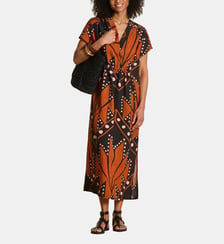 Robe longue col V à imprimé La Fée Maraboutée