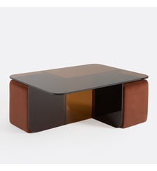 Table basse en verre trempé ambré, et ses 2 poufs en tissu La Redoute Interieurs
