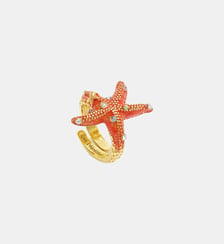 Bague ajustable étoile de mer orange et cristaux multicolores Les Néréides