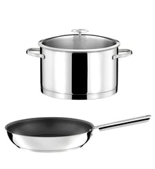 Elysée - 1 faitout inox 24cm avec couvercle et 1 poêle 28 cm revêtement céramique Cuisinox