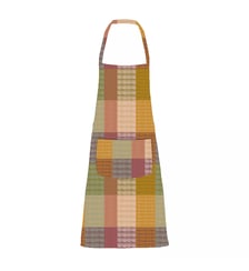 Tablier pur coton enduit motif jacquard vert orange Mille halos prunus Garnier Thiebaut
