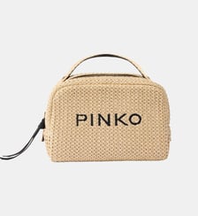Petite trousse en raphia à logo et poignée Pinko