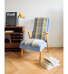 Fauteuil en bois bleu et jaune Jakob N°832- Produit chiné Debongout