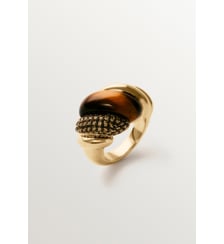 Bague en argent 925 plaqué or jaune 18 carats avec quartz fumés et œil-de-tigre Aristocrazy