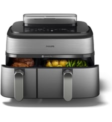 Airfryer NA555/00 friteuse sans huile double panier + vapeur Métal, Série 5000 9L (3+6L) Philips