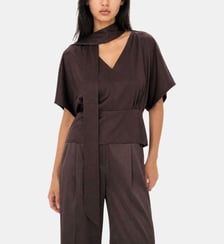 Top avec lavallière en satin marron The Kooples