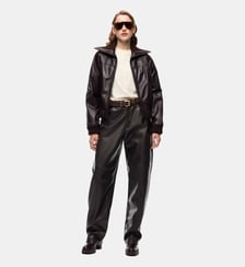 Bomber en cuir à col rabattable Pinko