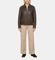 Blouson smocké, cuir dagneau Schott