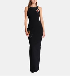 Robe longue brodée sans manche en velours Balmain