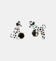 Boucles d'oreilles tiges asymétriques dalmatien et pierre ronde facettée noire Les Néréides