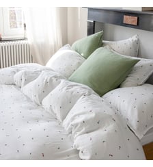 Housse de couette en gaze de coton, MILLE ET UNE FEUILLES Blanc Cerise