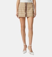 Mini-jupe en tweed avec passepoils en similicuir et fermeture zippée Pinko