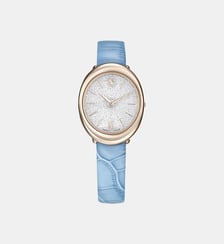Montre Imber oval, Fabriqué en Suisse, Bracelet en cuir, Finition champagne doré Swarovski