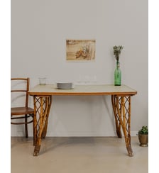 Table à manger en rotin et vert d'eau Romy N°1296- Produit chiné Debongout
