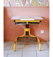 Bureau d'écolier en métal et bois Yvan N°500- Produit chiné Debongout