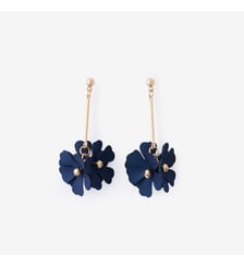 Boucles d'oreilles longues tige 3 fleurs bleues Balaboosté
