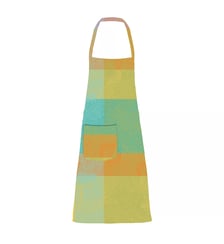 Tablier pur coton enduit motif jacquard bleu jaune orange Mille vagues exotique Garnier Thiebaut
