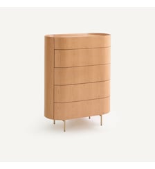 Commode chiffonnier, 5 tiroirs, en chêne massif et plaqué AM.PM