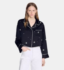 Chemise brodée perles et strass Sandro