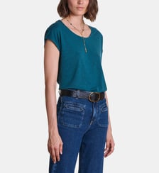 T-shirt droit en lyocell et lin à col rond La Fée Maraboutée