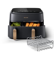 Friteuse sans huile NA352/04 Friteuse sans huile double panier Noir/Doré, Série 3000 9L (3+6L) avec accessoire Philips