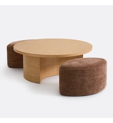 Table basse ronde en placage chêne, et ses 2 poufs La Redoute Interieurs