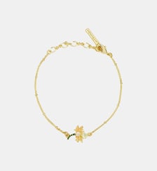 Bracelet fin libellule dorée, pierre ronde verte et cristal Les Néréides
