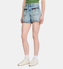 Short en jean détail cuir Sandro