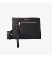 Pochette tablette en cuir et toile canvas bleu marine foncé Biarritz Serge Blanco