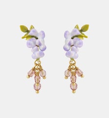 Boucles d'oreilles glycine violette, lierre et perles de cristal facettées pendantes Les Néréides