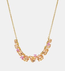 Collier fin 9 pierres et fleurs la diamantine rose abricot Les Néréides