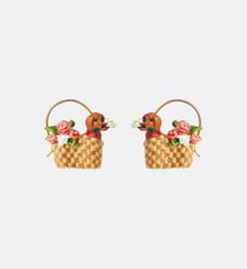 Boucles d'oreilles dormeuses panier, teckel et fleurs Les Néréides