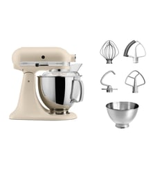 Robot pâtissier 5KSM175PSEFL graine de lin, 4,8 L, bol avec poignée + bol 3 L, batteur souple et couvercle Kitchenaid