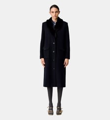 Manteau long laine col fausse fourrure Claudie Pierlot