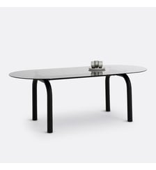 Table à manger, ovale, en verre fumé et métal acier, 6 à 8 couverts La Redoute Interieurs