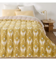 Couvre-lit kantha, imprimé ikat et rayures, coton lavé La Redoute Interieurs