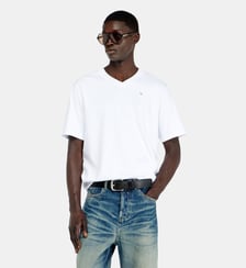 T-shirt à col en V avec micro logo brodé Diesel