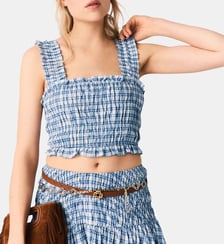 Top smocké en coton strassé Maje