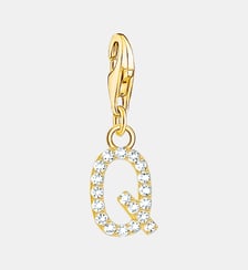 Thomas Sabo Pendentif Charm lettre Q avec pierres blanches plaqué or doré or jaune 18 carats, Argent sterling 925 Thomas Sabo